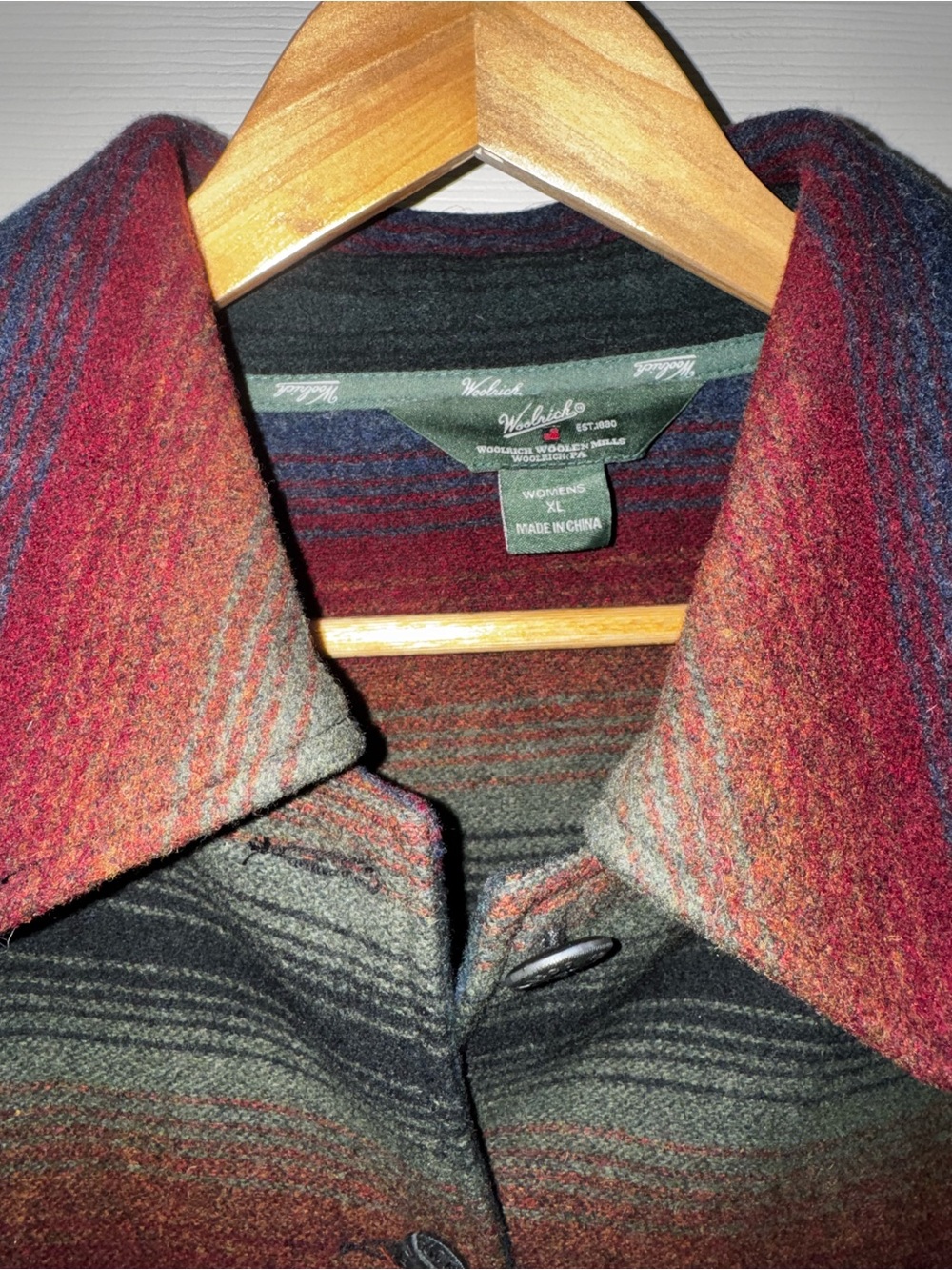 Woolrich Multicolor Striped Wool Pea Coat - Red, Blue, Black - Picture 3 of 8